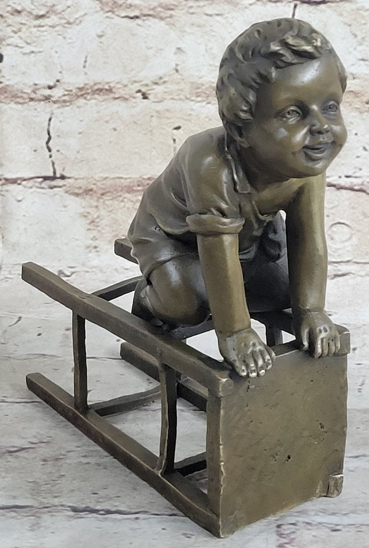 Charlton Home® Eindhoven Playful Little Boy on Chair Bronze Figurine
