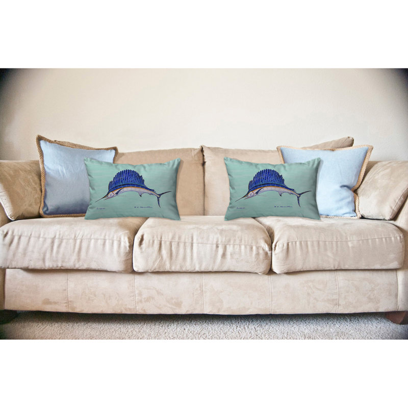 Sailfish Outdoor Reversible Throw Pillow, Teal