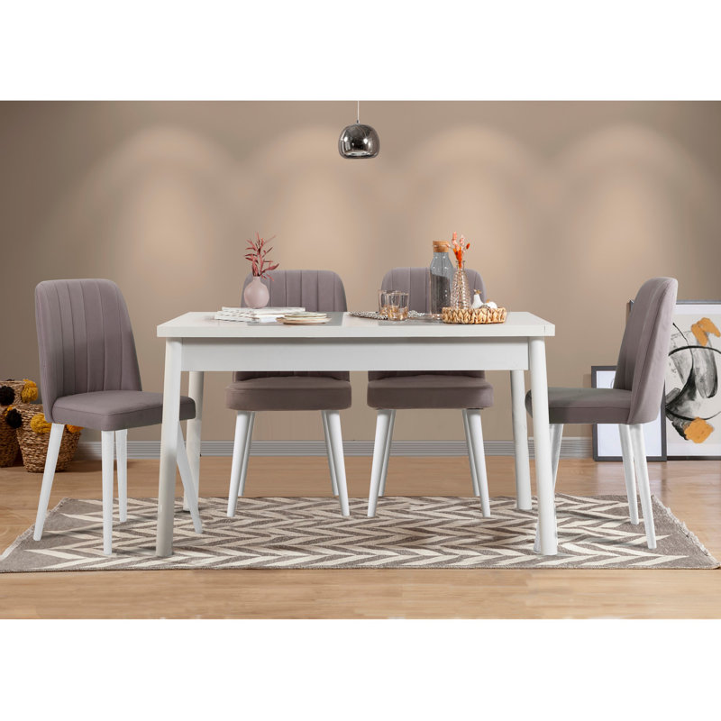 Ensemble repas pour 4 personnes Cleary, Gris, Blanc, Blanc