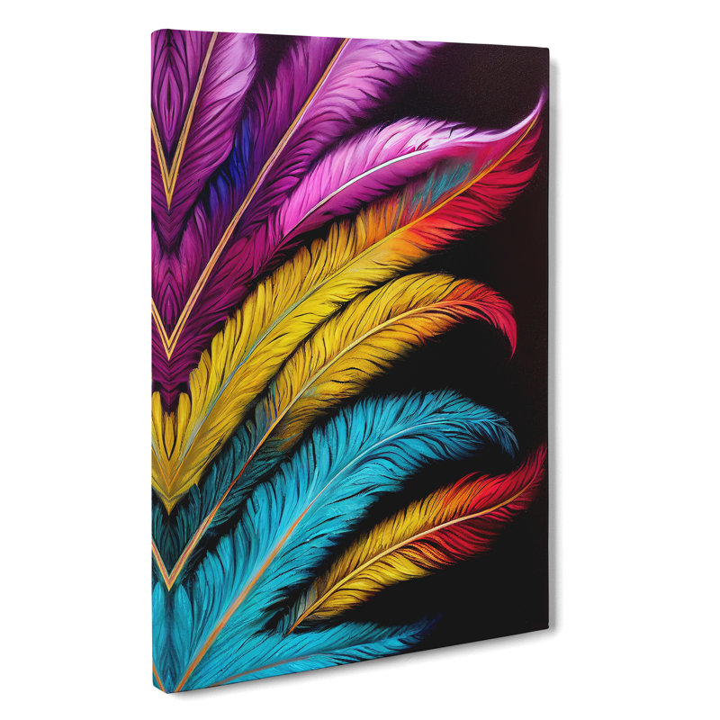Vibrant Feathers No.2 - Wall Art, 50cm H x 35cm W x 3cm D, Wrapped Canvas, No Matte