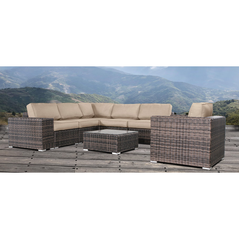 Rockleigh Wicker Fully Assembled 5 - Person Seating Group with Cushions, Sunbrella Beige