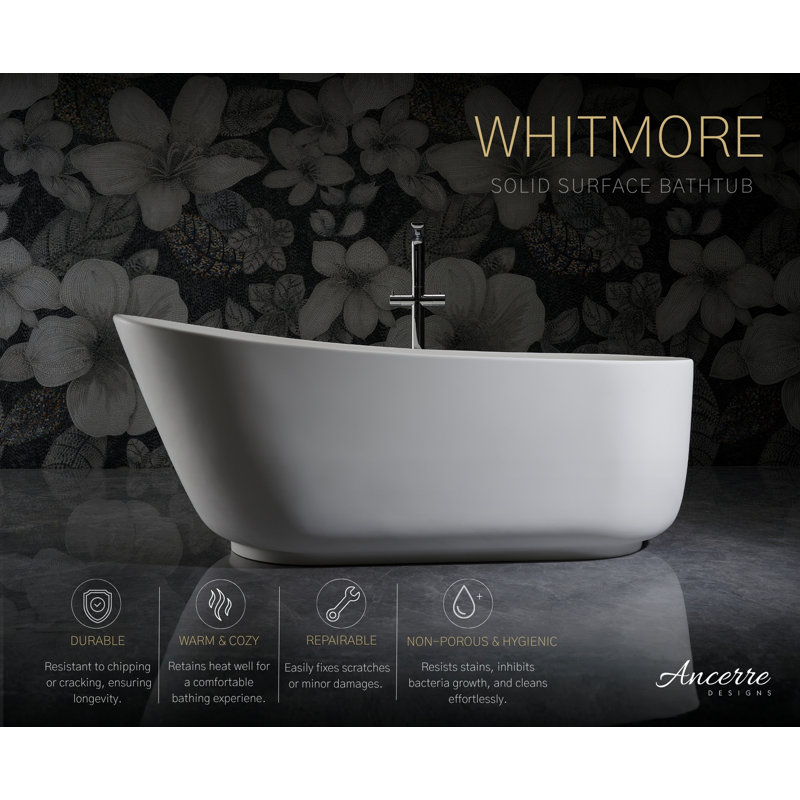 WHITMORE 67" Freestanding Solid Surface Bathtub in White