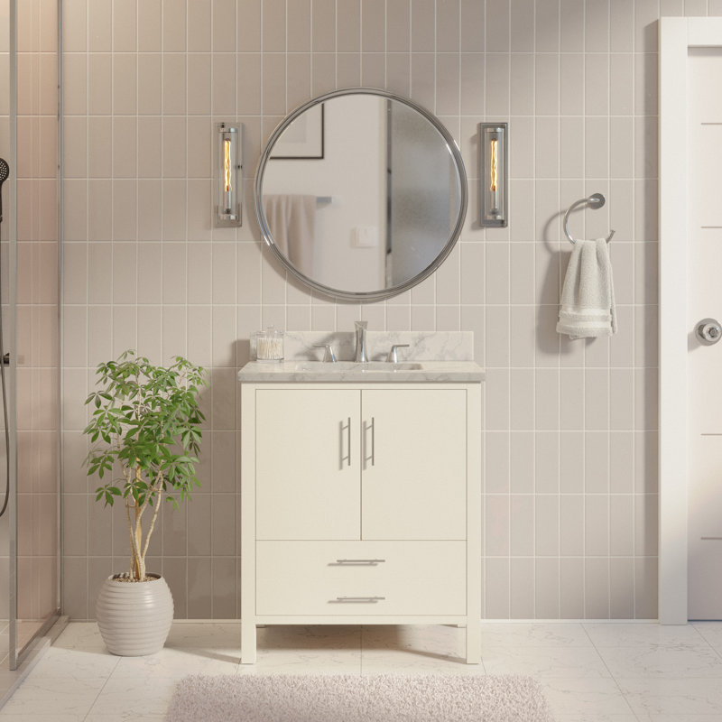 Ensemble de meuble-lavabo simple 30 po Kiara, Blanc, Marbre de Carrare