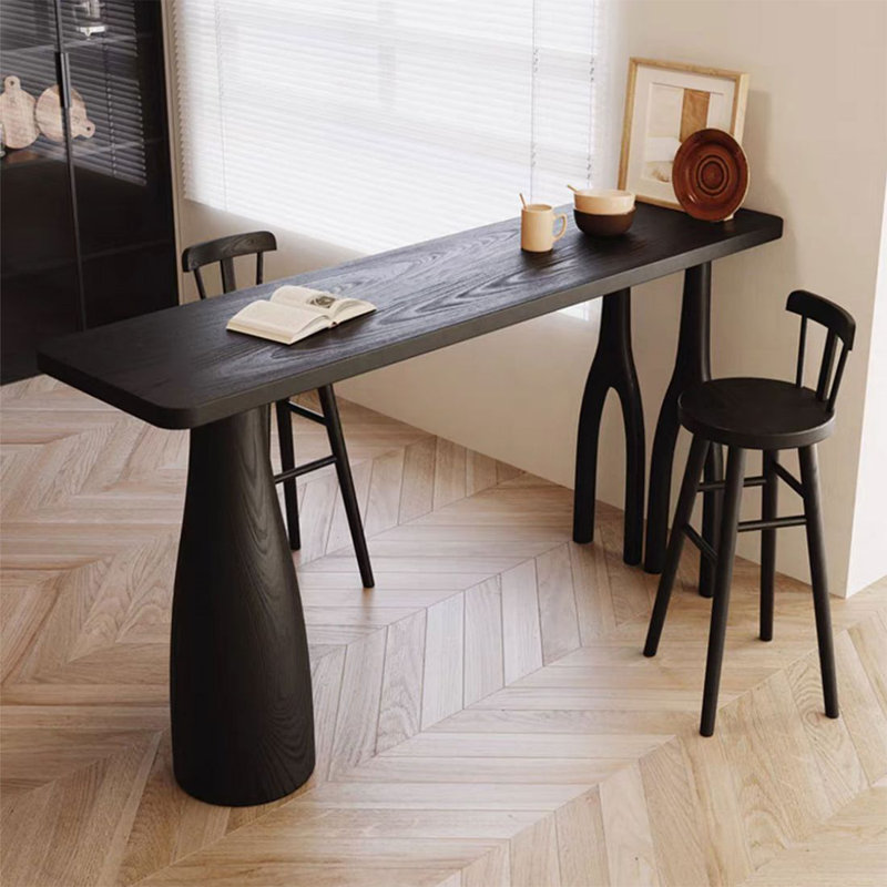 2-Person Black Straight Solid Wood Bar Table Sets