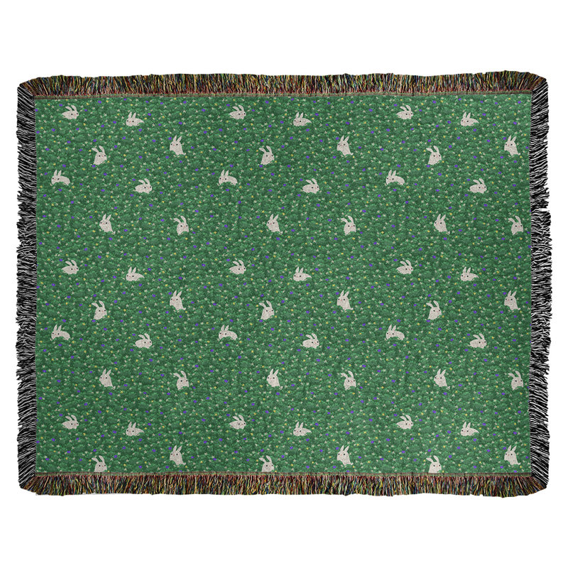 Couverture en coton tissé Katelyn Elizabeth, l 50 po x L 60 po, Vert gazon