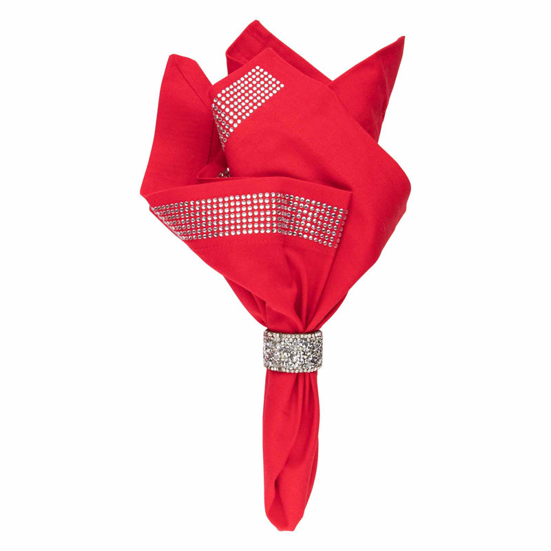 Sparkles Home | Rhinestone Stripe Napkin Set | 20" Square | Linen Cotton Blend | Set of 2, Red
