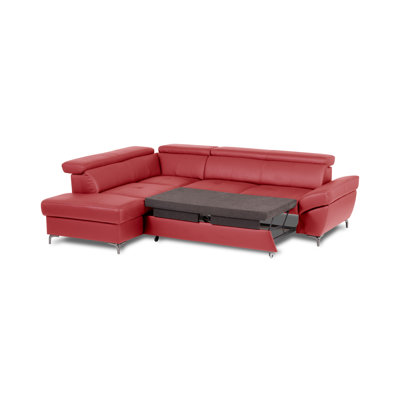 CAPRI Genuine Leather Corner Sofa with Pull-Out Bed and Storage and Adjustable Headrests
