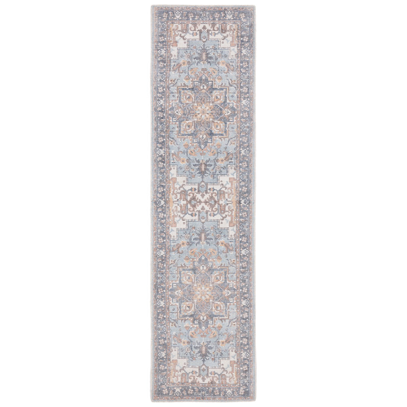 Anguilla Oriental Hand Loom Ivory/Light Blue Area Rug, Runner 2'3" x 9'