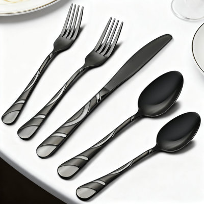 40-Piece Black Flatware Set For 8, 18/0 Stainless Steel Modern Cutlery Set With Frosted And Mirror Finish For Wedding Restaurant Housewarming Party Event Serving