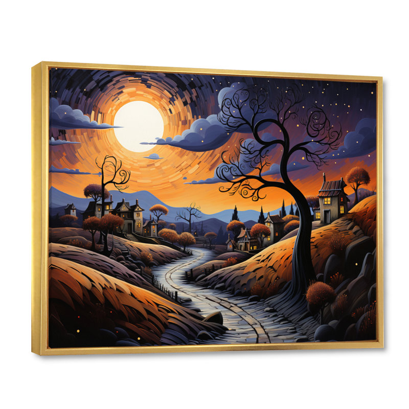 Twilight A Tachisme Landscape I - Modern Wall Art Prints, H 16 po x l 32 po x P 1 po, Cadre flottant doré