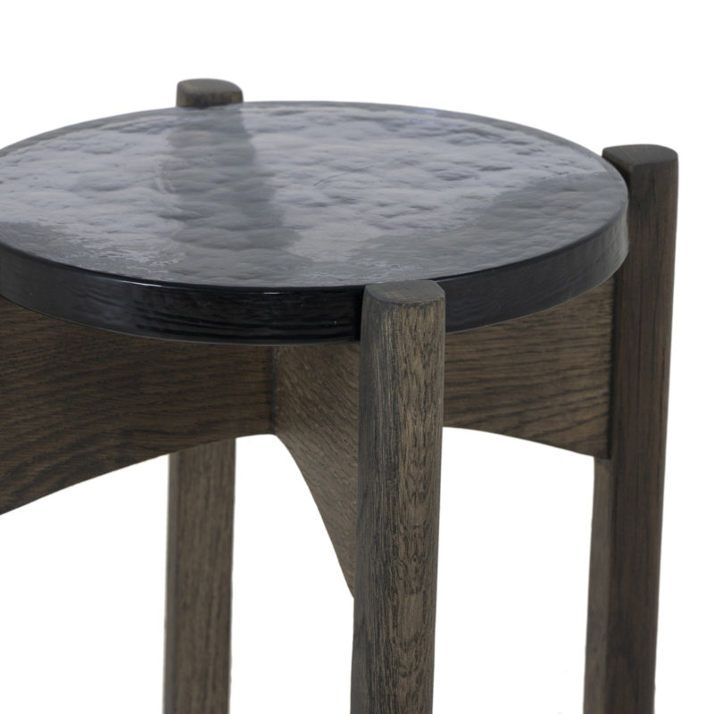 Relo Glass End Table, Gray, Light Tobacco Oak