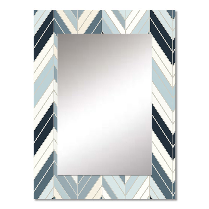 Shayleen Grey And White Herringbone Chevron Pattern - chevron  Unique Wall Mirror, Chevron Mirror, Printed Metal Art