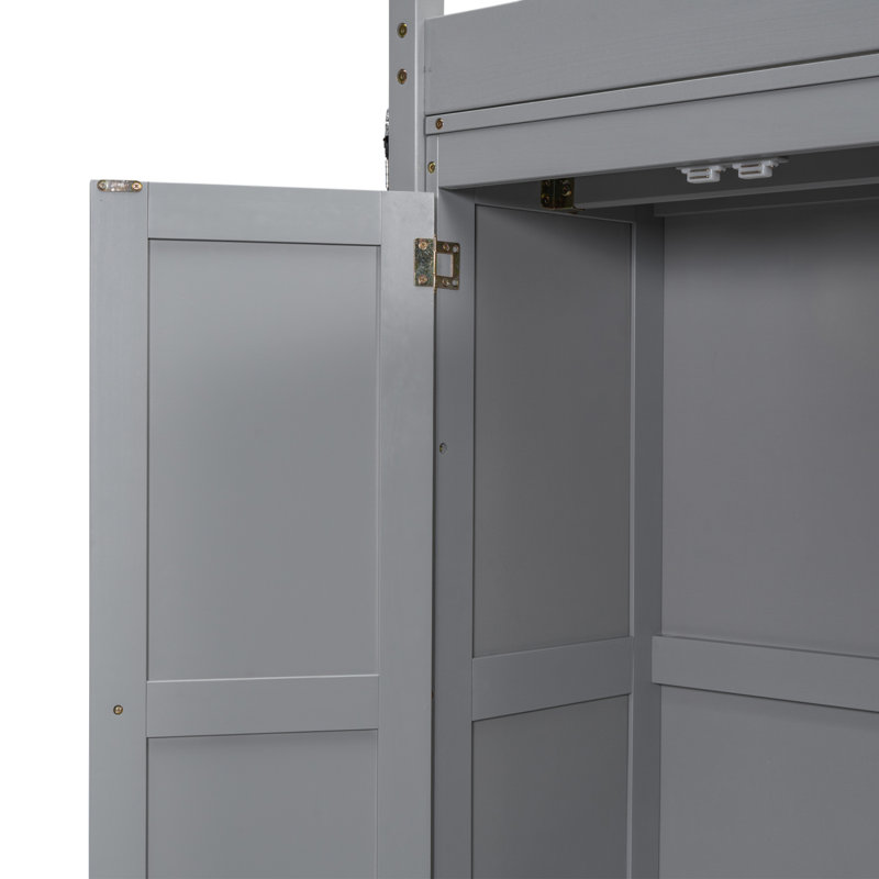 Lit mezzanine double avec rangement, Gris