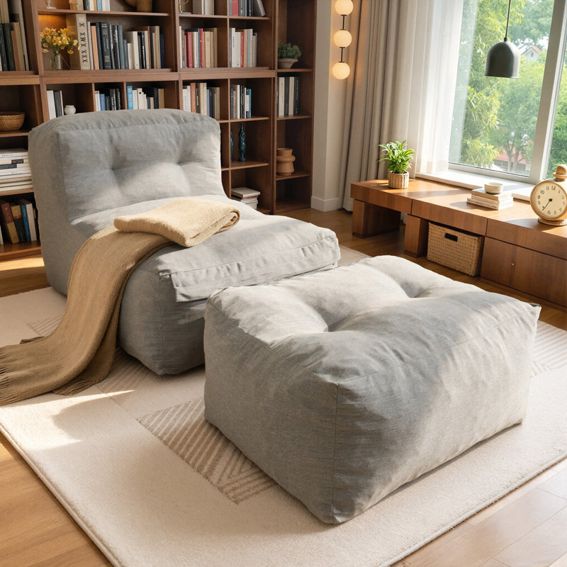 Fauteuil à billes d'extérieur moderne en polyester avec repose-pieds amovible, Gris