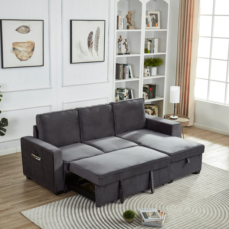 Selda   Upholstered U-Shaped Sectional, Dark Gray Velvet
