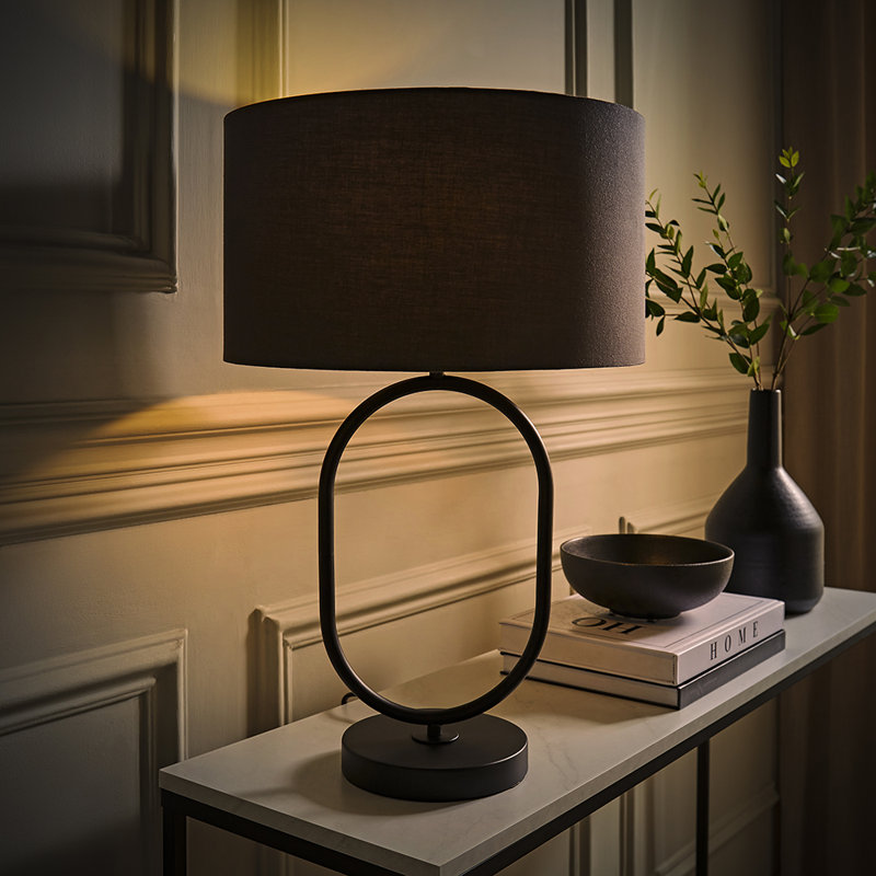 Demetry Metal Table Lamp, Cotton / Cotton Blend, Black, Dark Grey