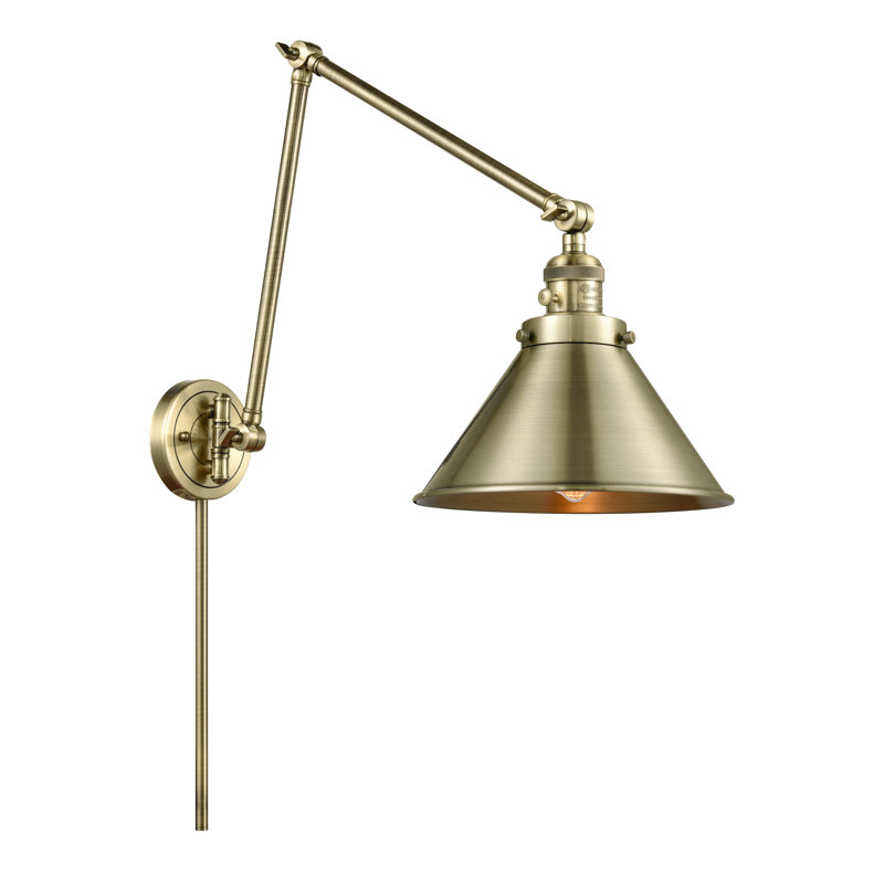 Lampe à bras pivotant à 1 lumière à intensité variable Paylor, Ampoule incandescente rétro de 60 watts, Laiton antique