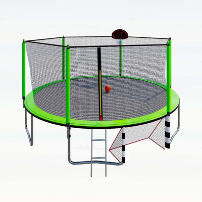 16FT Trampoline with Basketball Hoop, Pump, Ladder, and Soccer Goal, Enhanced Safety and Durability for Family Fun