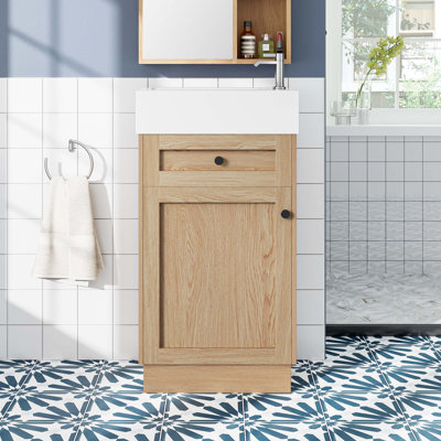 18.5" Bathroom Vanity with Reversible Resin Sink, MDF Cabinet with Adjustable Shelf and Elegant Zinc Alloy Handles