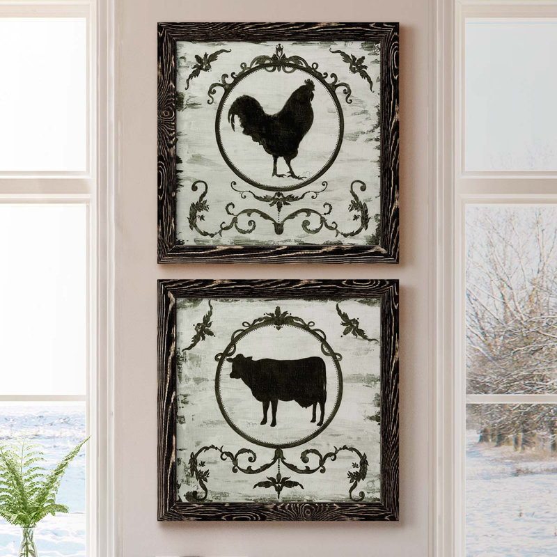 Berkshire Rooster - ensemble de 2 impressions sur toile, H 17 po x l 34 po x P 1,5 po, Toile avec cadre noir