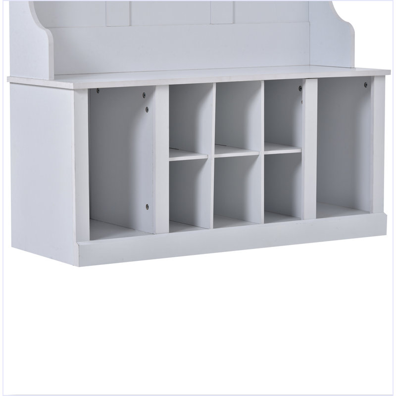 White Solid Wood Hall Tree with Storage and Hooks