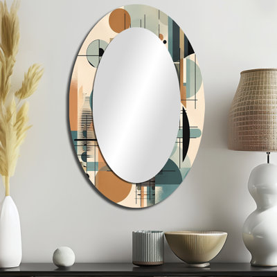Blue And Black Geometric Shadows III - Blue Oval Wall Mirror Decor