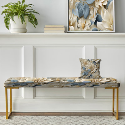 Banc blanc rembourré à motif floral et mandala blanc