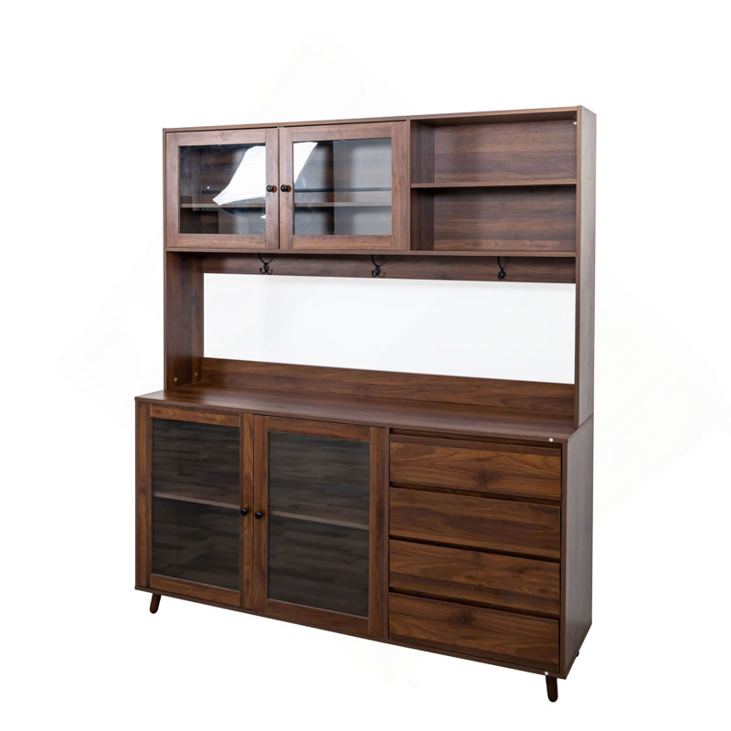 63" W Large Kitchen Hutch Cabinet, Freestanding Pantry Cabinets Storage Kitchen Cupboard with 4 Doors, 4 Drawers & Microwave Shelf