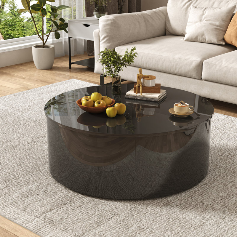 Modern Round Lift Top Coffee Table With Storage, High Gloss Black  Coffee Table With Hidden Compartment For Living Room