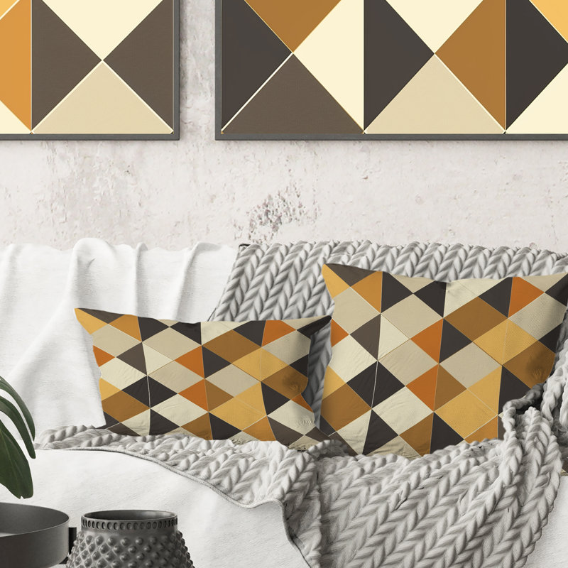 Coussin Orange, noir, rétro Mid-Century Rhombus - Mid-Century, H 18 po x l 18 po