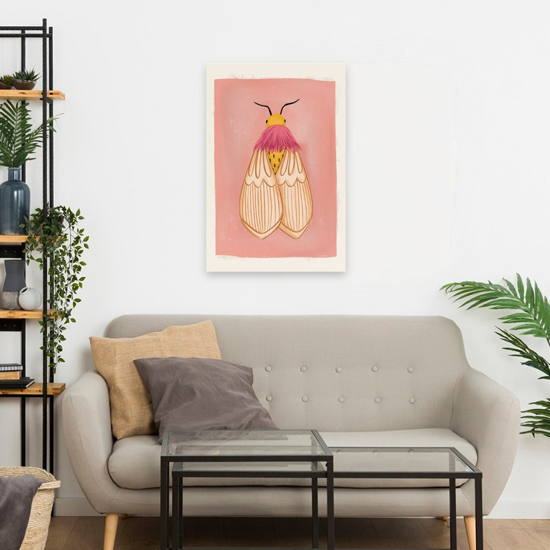Boho Moth - Contemporary Rosy Maple Moth, H 24 po x l 16 po