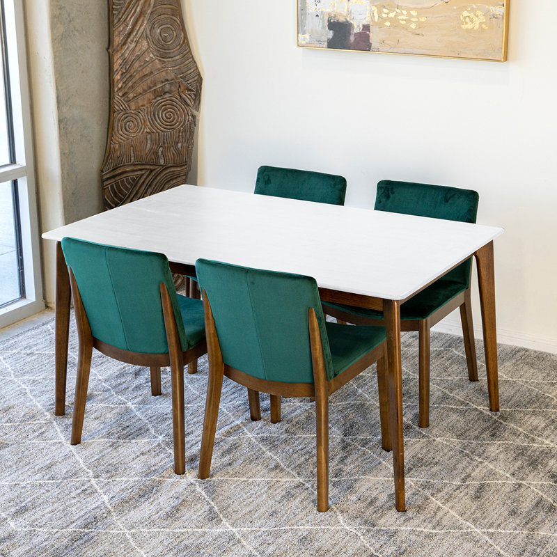 Tongavine 4 - Person Solid Wood Solid Wood Top Four Leg Dining Set, Green, White