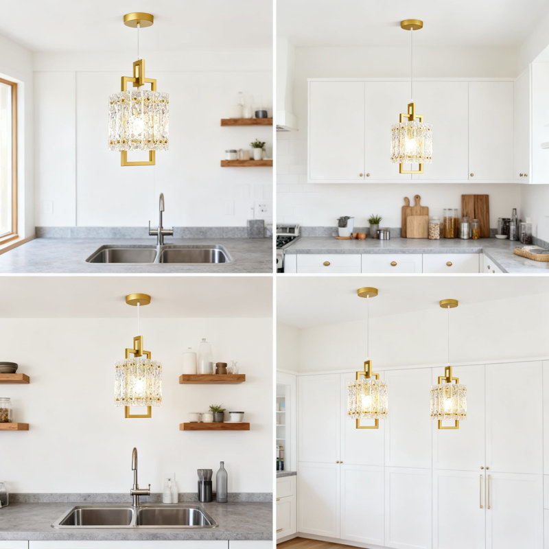 Luminaire suspendu moderne en verre ondulé avec système de suspension réglable pour îlot de cuisine et salle à manger - paquet de 2 lumières carrées dorées