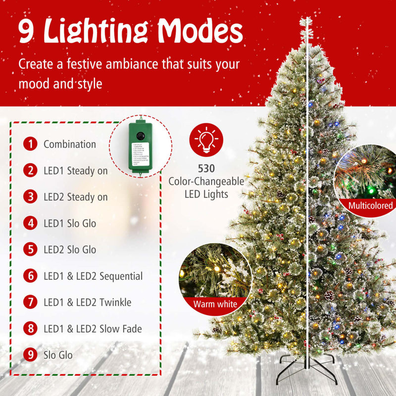 9' Green PVC Artificial Christmas Tree with Multicolored LED Lights