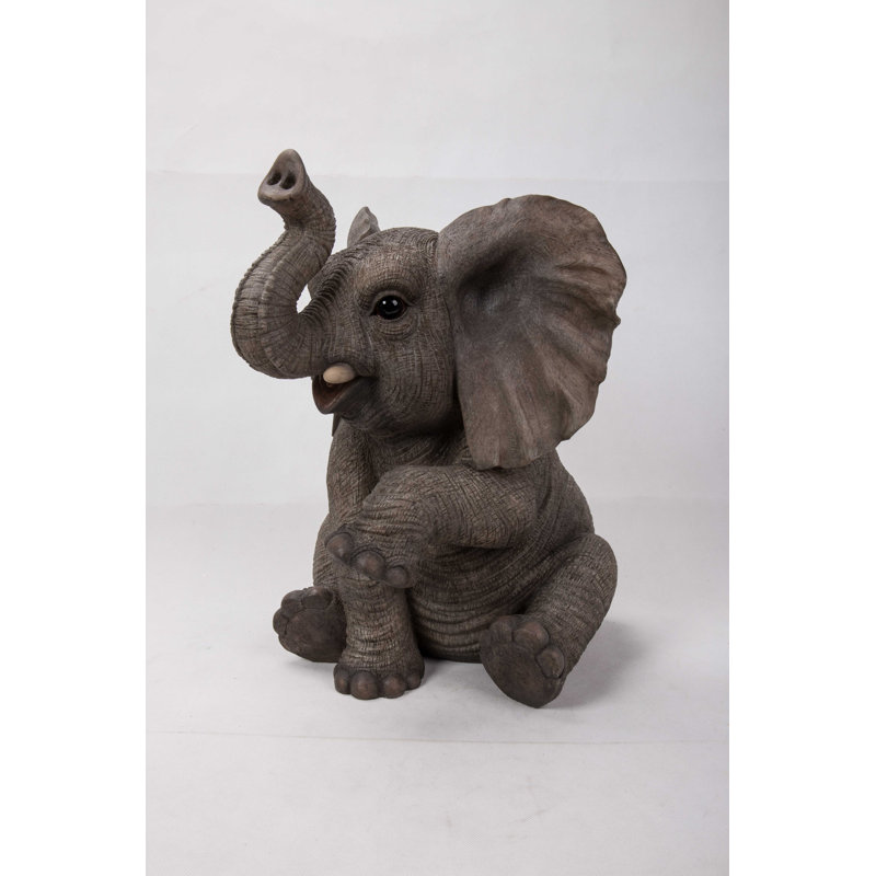 Gray Polyresin Sitting Elephant Baby Garden Statue