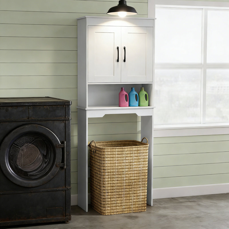 Armoire de rangement au-dessus de la toilette, organisateur de salle de bain autoportant à 3 niveaux avec tablette réglable et porte en bois, rangement peu encombrant pour la salle de bain, la salle de lavage et la salle de bain