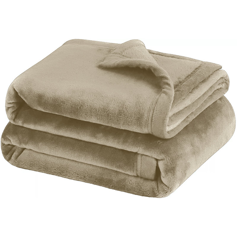 Reversible Plain Weave Fleece Throw Blanket, Camel, Single