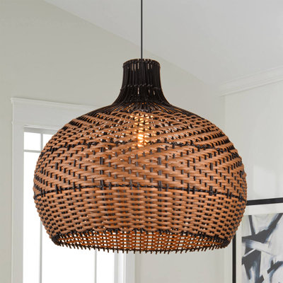 Handwoven Rattan Pendant Light, Rustic Farmhouse Ceiling Light for Dining Room