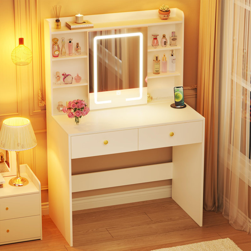 31" Makeup Vanity Desk With Adjustable Lights