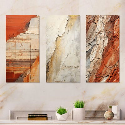 Earth Minimalist Fossils I - Abstract Collages, ensemble de 3 impressions sur toile