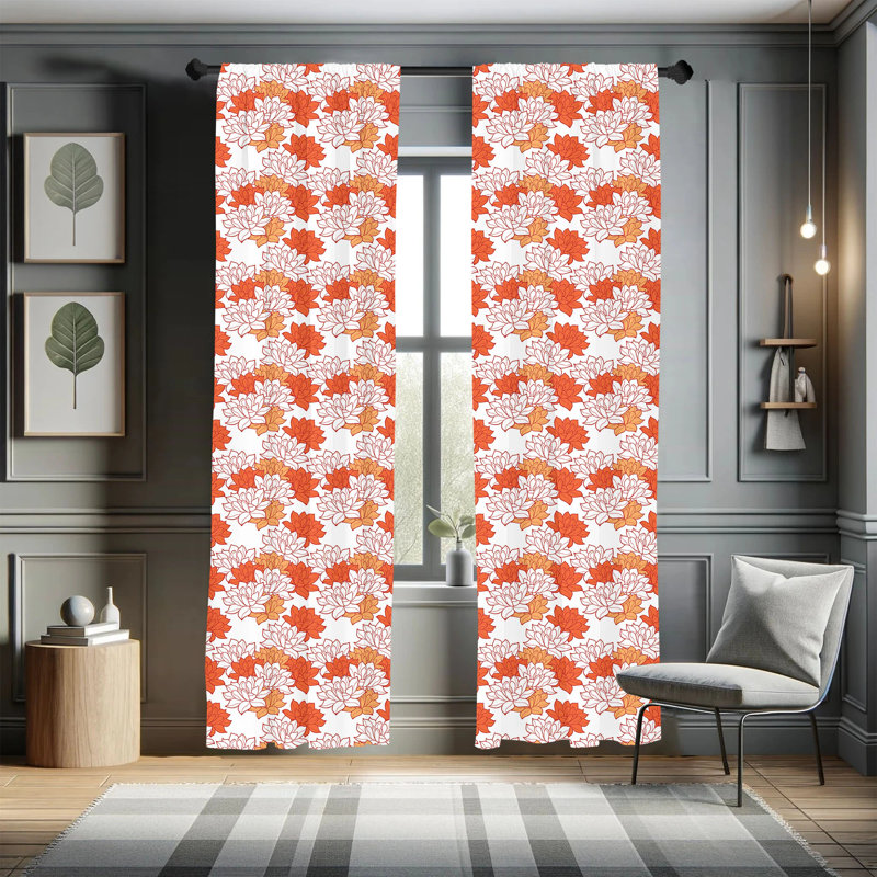 Blossoming Lotus Semi-Sheer Rod Pocket Curtain Panels, 28" x 84"