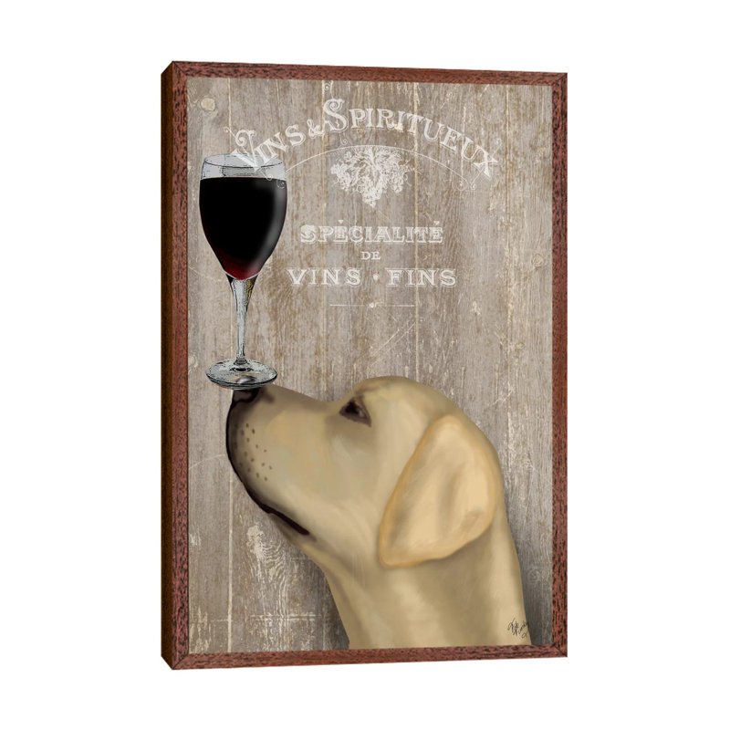 Dog Au Vine Yellow Labrador - Single Picture Frame Print on Canvas, Brown Framed