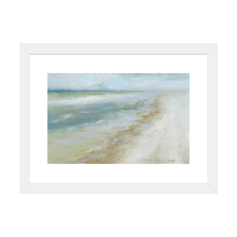 «Ocean Walk II» par Marilyn Wendling - impression d'art graphique, Papier encadré blanc, H 16 po x l 24 po x P 1 po, Blanc