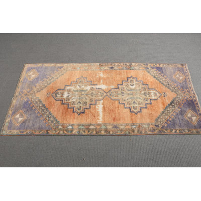 Antique Turkish Wool Rug: Small Hand-Woven Decorative Orange Accent for Hallways