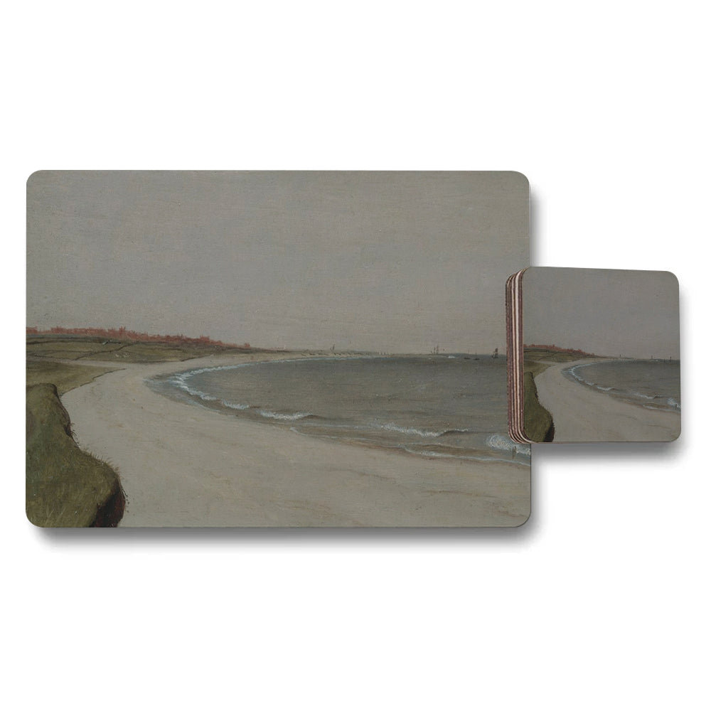 Beach Landscape Placemat And Coaster Set With Seaside Art