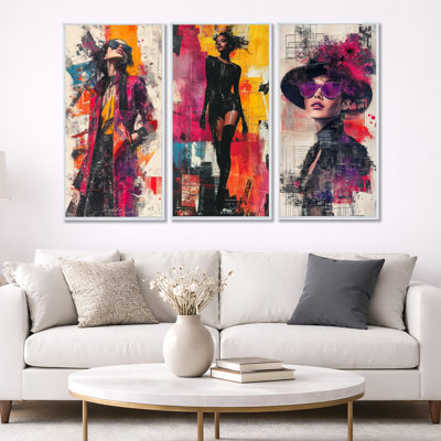«Woman Pop Art Fashion Beauty», art mural 3 pièces
