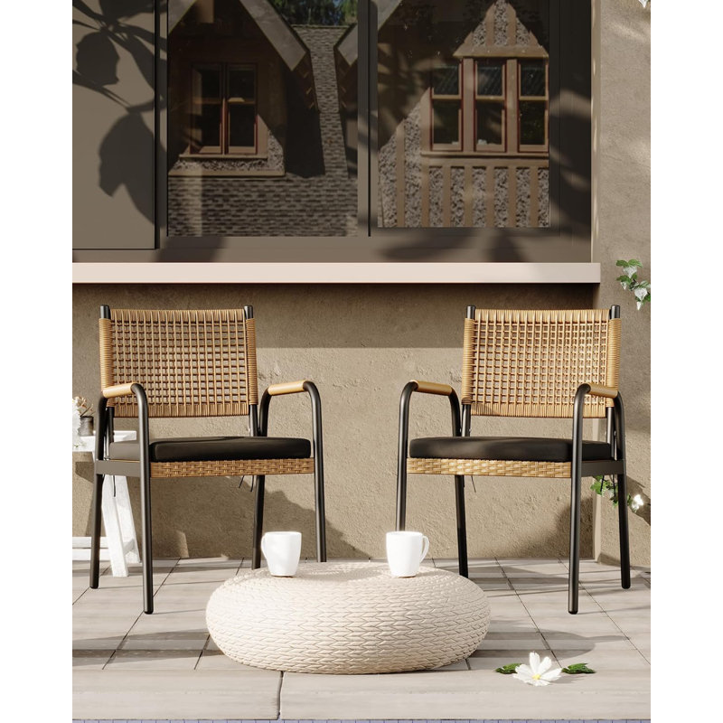 Patio Dining Side Chair with Cushion, Black
