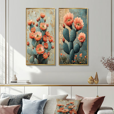 Cactus rose et vert Ruby Blooms I - ensemble de 2 cactus floraux