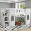 Classic White Platform Loft Bed, Bedroom Solid Wood Twin Size Bed with Storage Staircase and Windows