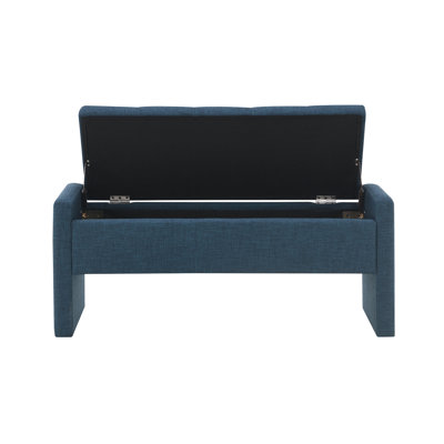 Modern Bed End Bench with Storage,Upholstered Large Foot Rest Stool, Comfy Window Vanity Bench for Living Room,Bedroom,Dorm,Coffee Table,Linen Navy Blue